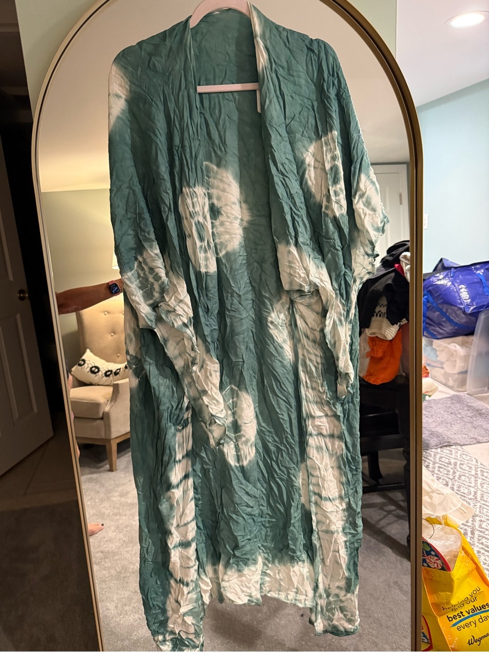 Free People Teal and White Tie-Dye Kimono